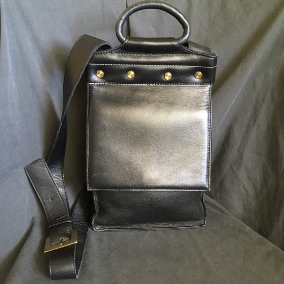 Vtg Pattie Jarrell Black Leather Crossbody Handbag - Picture 3 of 10